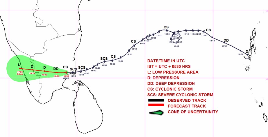 Trajectoire cyclone tropical GAJA