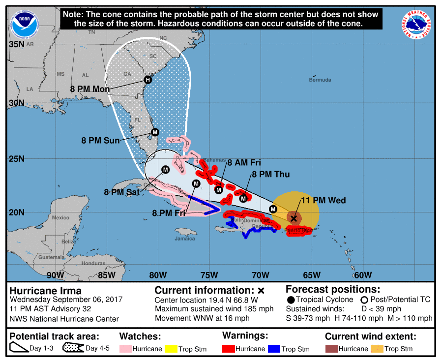 Dernière prévision du NHC concernant l'ouragan IRMA