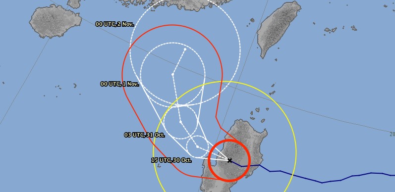 Prévision trajectoire typhon YUTU ©JMA