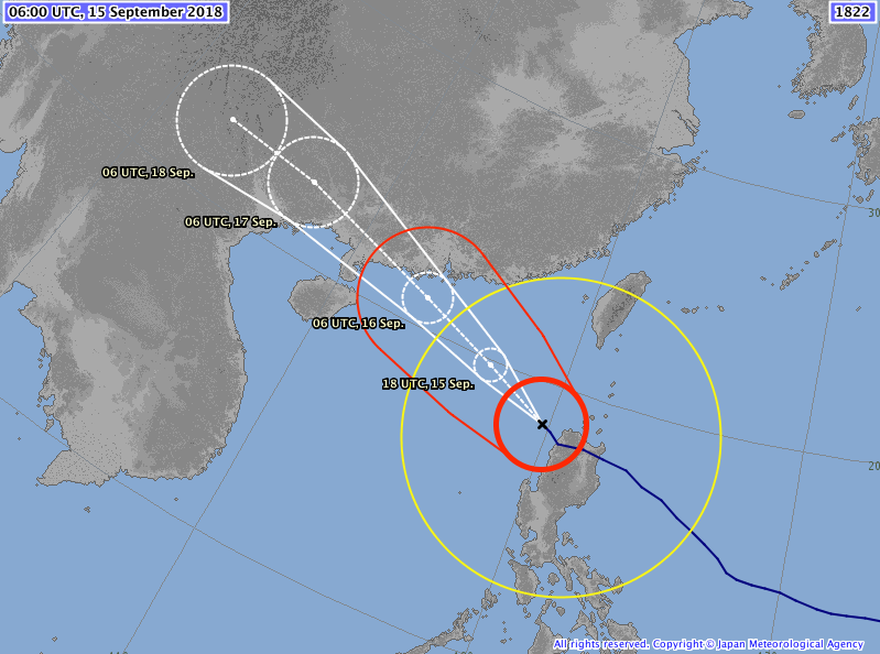 Prévision trajectoire typhon MANGKHUT ©JMA