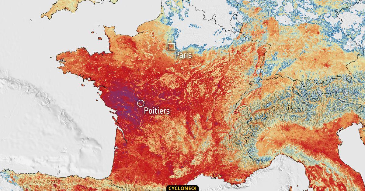 Jusqu’à 55 °C au sol en Europe : l’image choc de Sentinel-3
