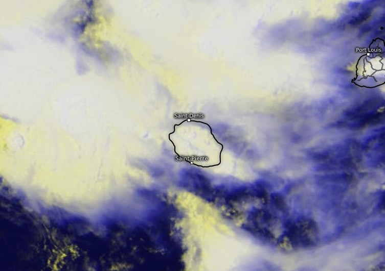 Image satellite zoomée sur la Réunion et Maurice (Kachelmann)