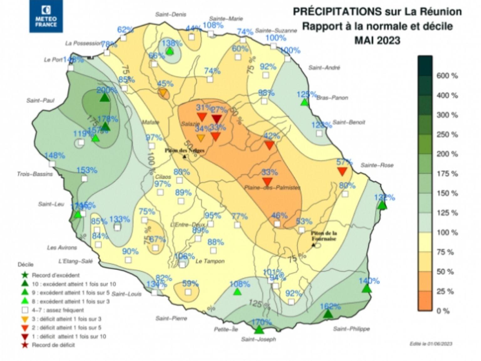 La Réunion :  pluviométrie déficitaire au mois de mai