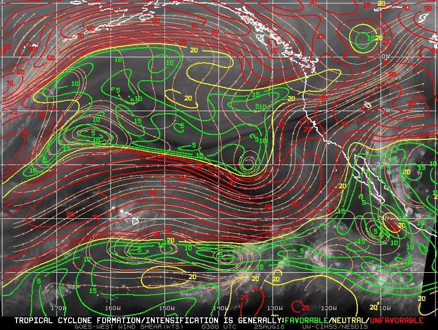 Carte cisaillement pacifique nord-est et central ©CIMSS