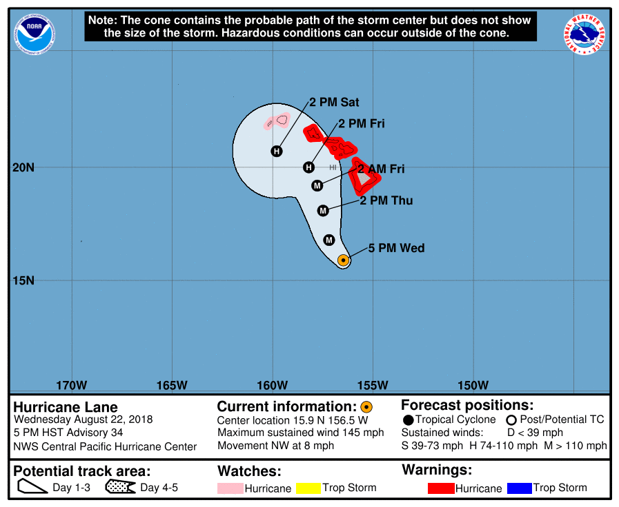 Prévisions de trajectoire et intensité de l'ouragan LANE ©NHC