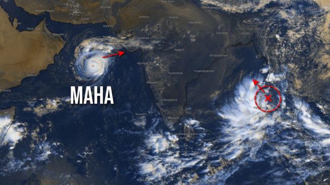 Le puissant cyclone Maha et Ex-Matmo anime l'océan indien Nord