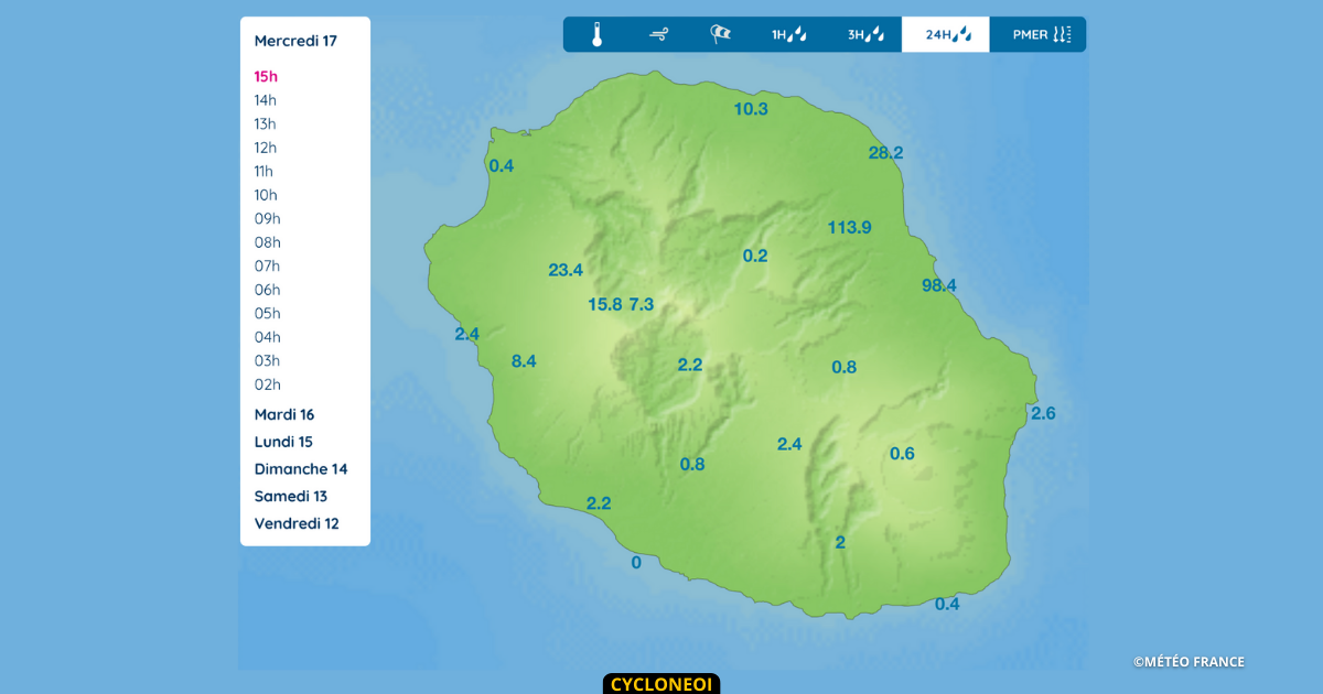 La Réunion : Plus de 100 mm par endroit dans l’Est en 24h