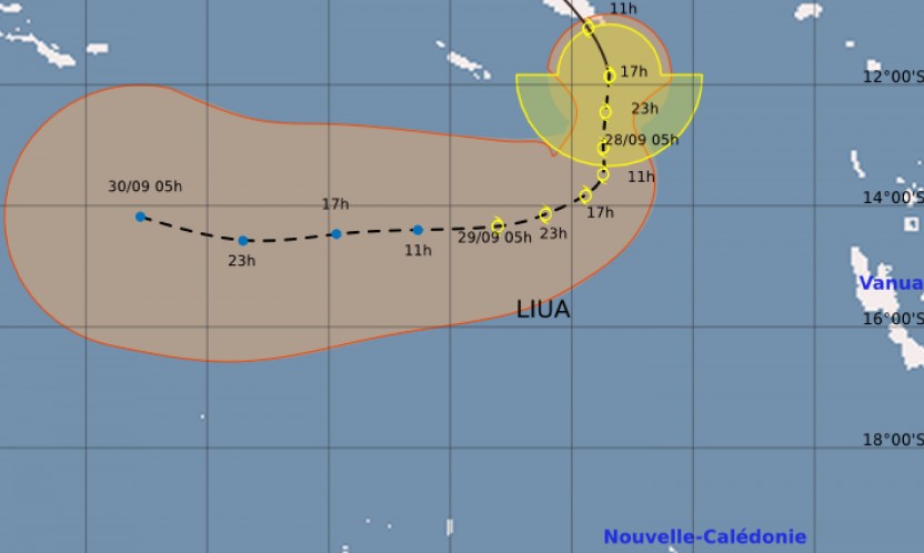 Prévision trajectoire et intensité tempête LIUA ©Météo France NC