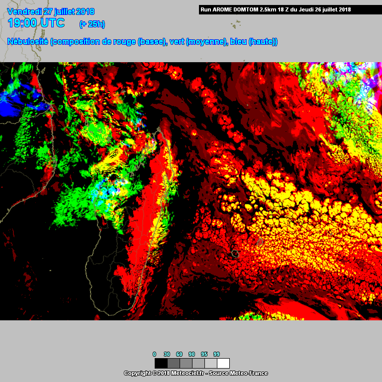 Nébulosité simulé par le modèle AROME de Météo France ©Météociel