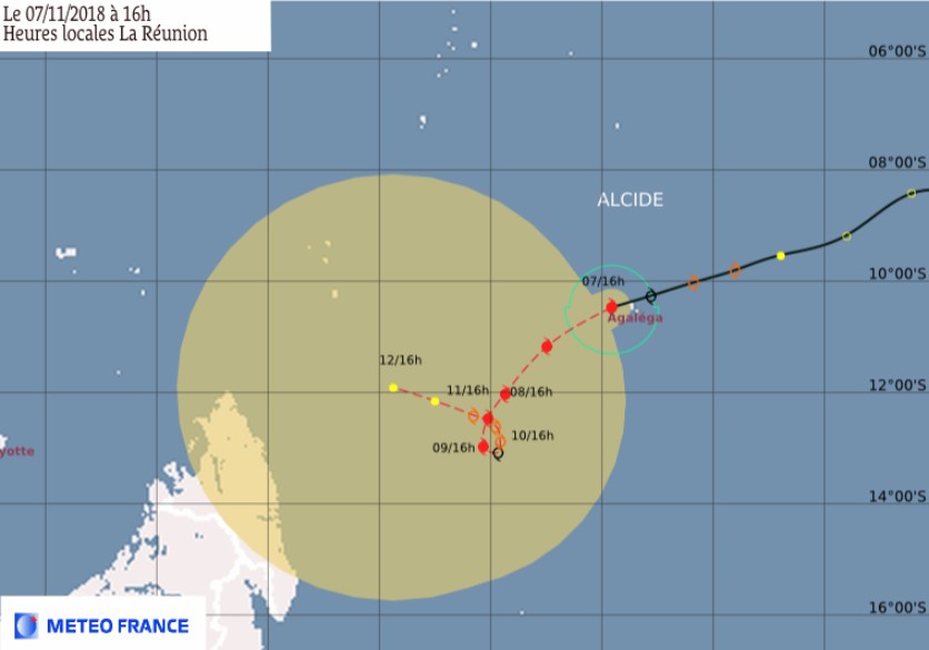 Prévision trajectoire et intensité cyclone tropical ALCIDE