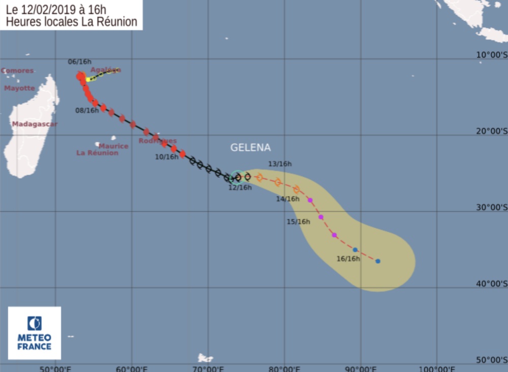 Prévision trajectoire et intensité Gelena