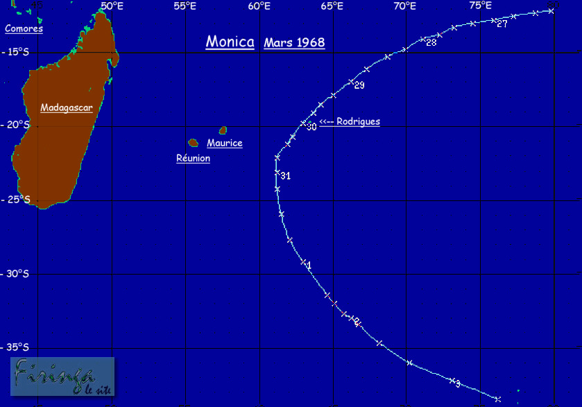 Trajectoire cyclone MONIQUE ©firinga.com