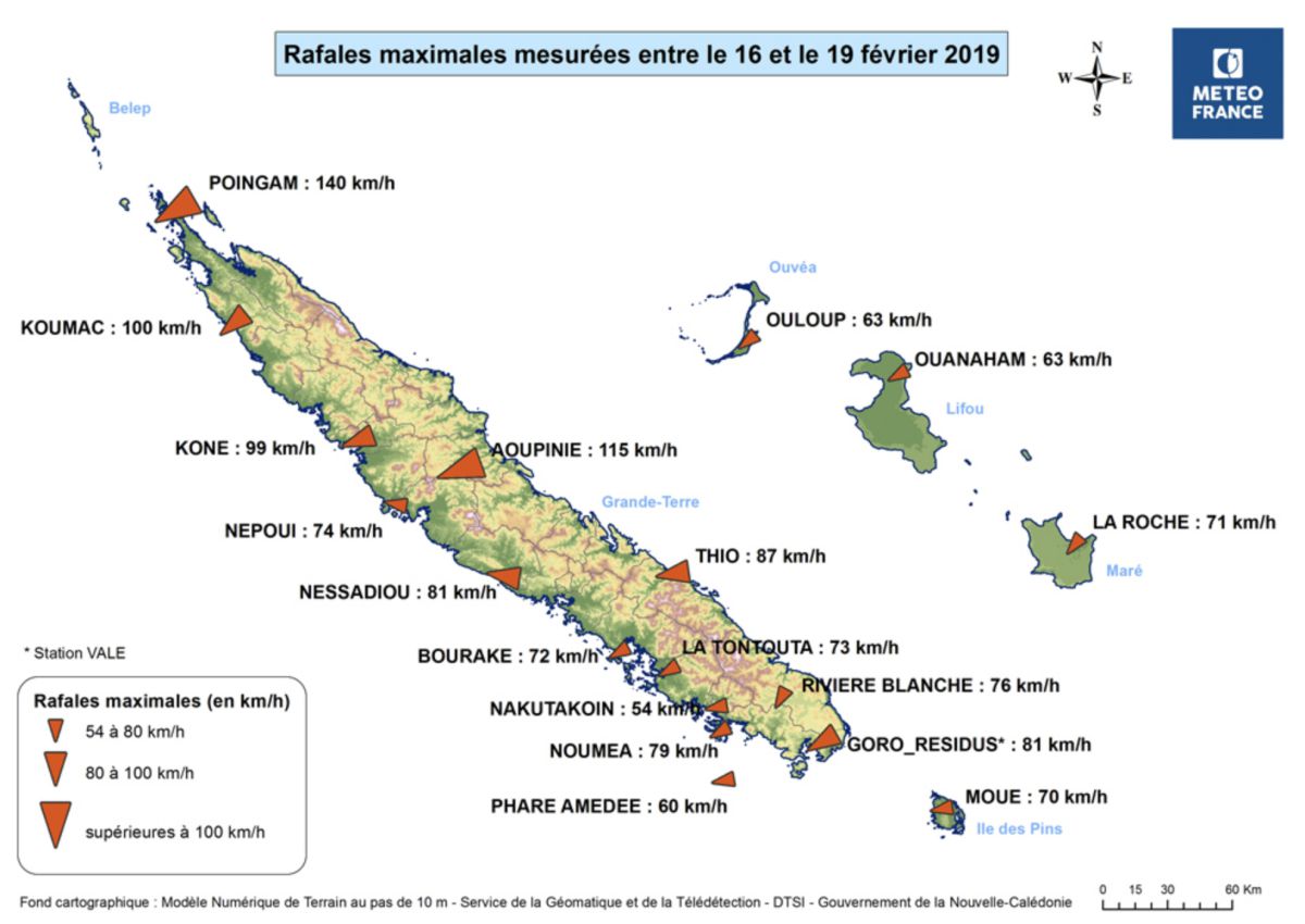 OMA : Rafales les plus fortes en Nouvelle Calédonie