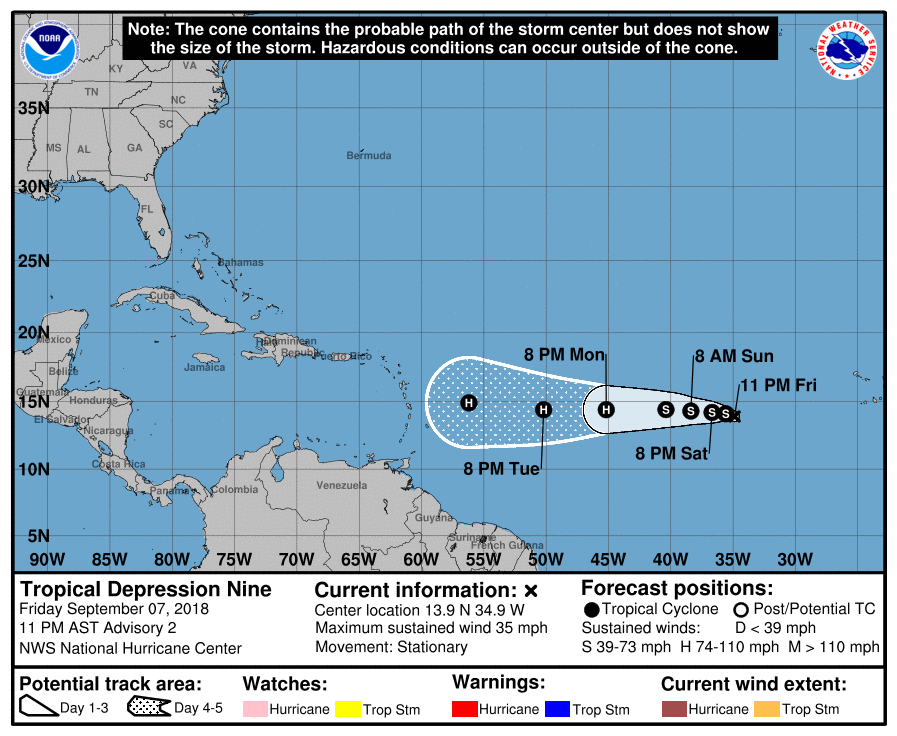 Prévision trajectoire et intensité futur ISAAC ©NHC