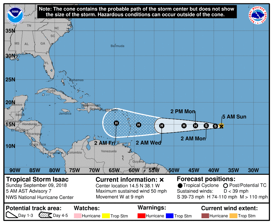 Prévision trajectoire et intensité ISAAC ©NHC