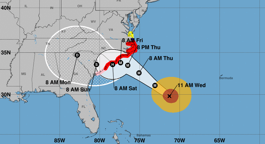 Prévisions trajectoire et intensité ouragan Florence ©NHC