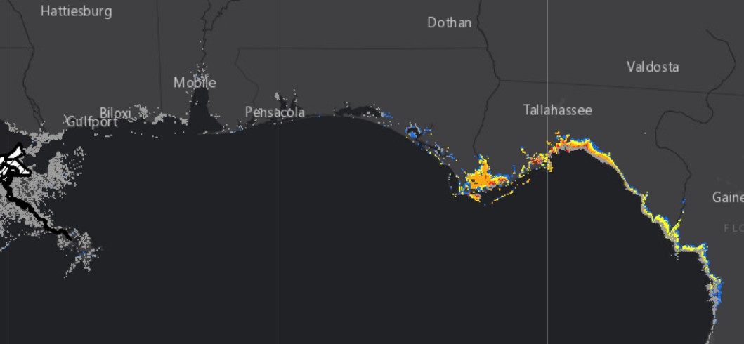 Zones potentiellement exposées à un risque d'inondation associé à la marée de tempête ©NHC