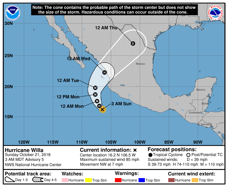 Prévision trajectoire et intensité ouragan WILLA ©NHC