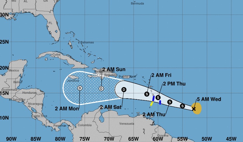 KIRK redevient une tempête en approchant l'arc des Antilles