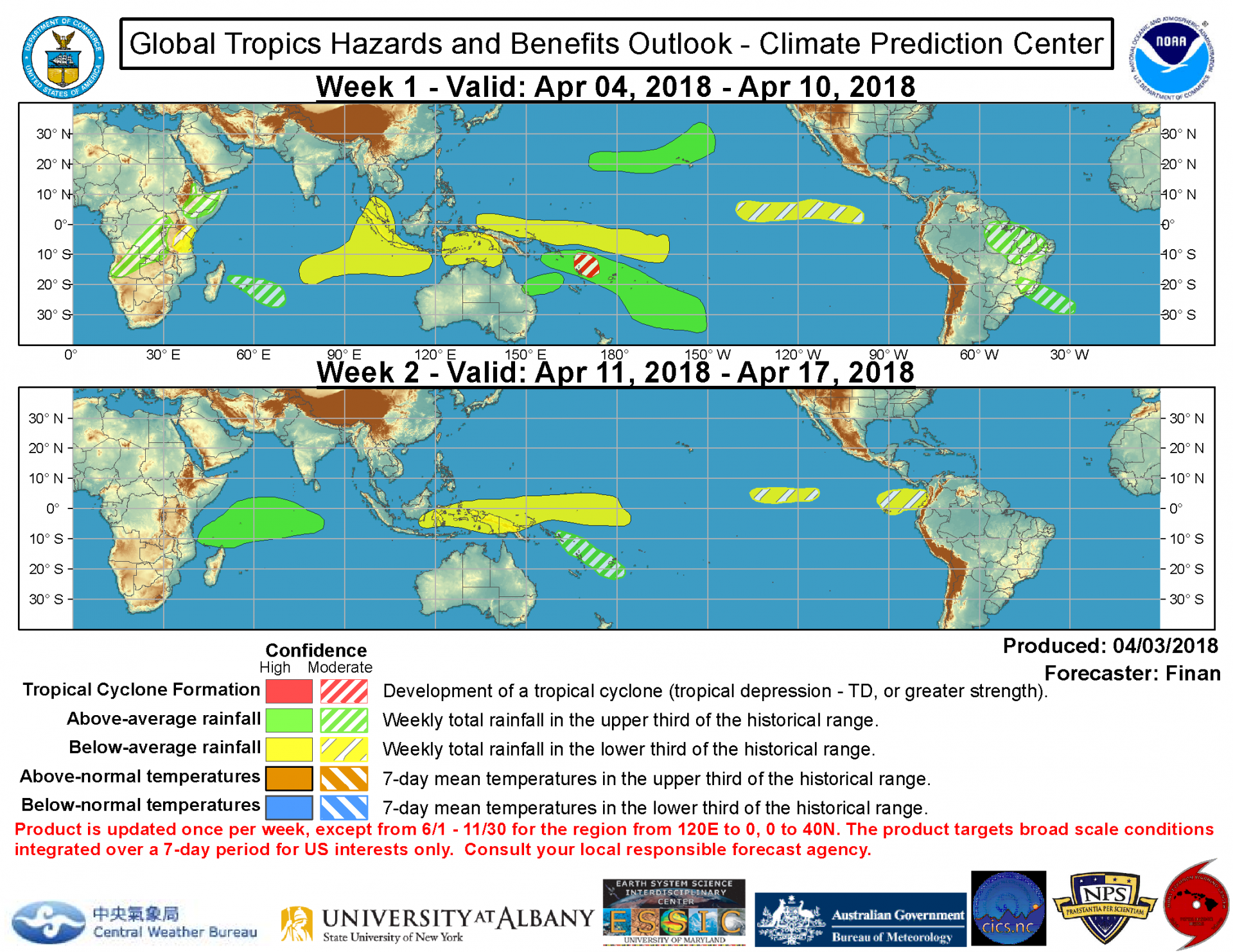 Perspective d'activité cyclonique et pluvieuse intra-saisonnière de la NOAA