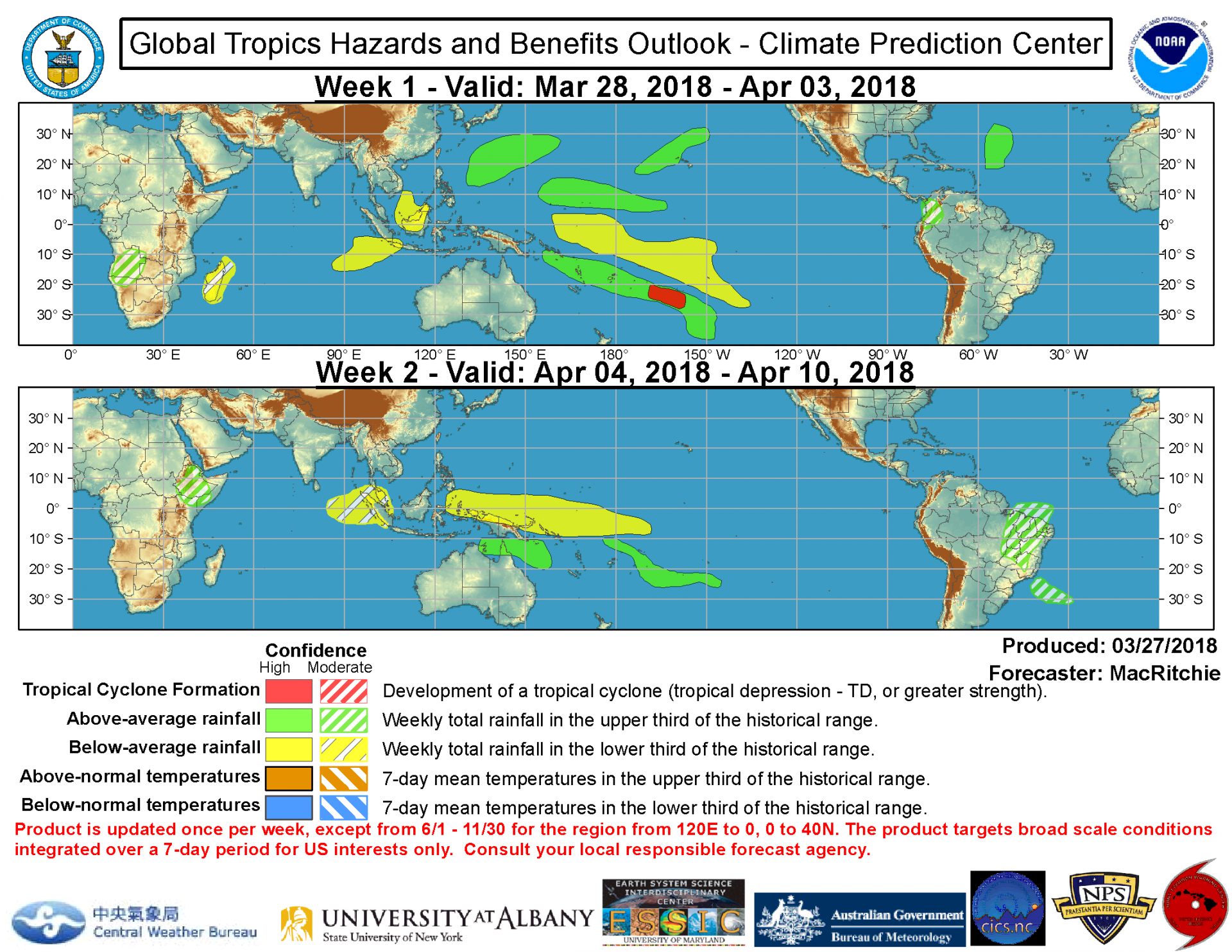 Carte de perspective d'activité cyclonique et précipitation sur 2 semaines ©NOAA