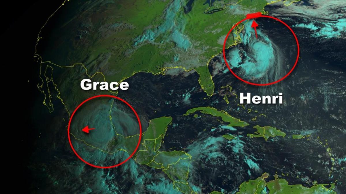 L'ouragan Grace sur le Mexique et l'ouragan Henri vers le Nord-Est des Étas-Unis