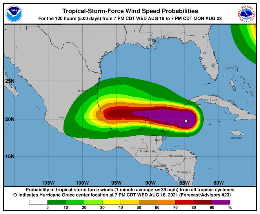Ouragan grace probabilité vent force tempête