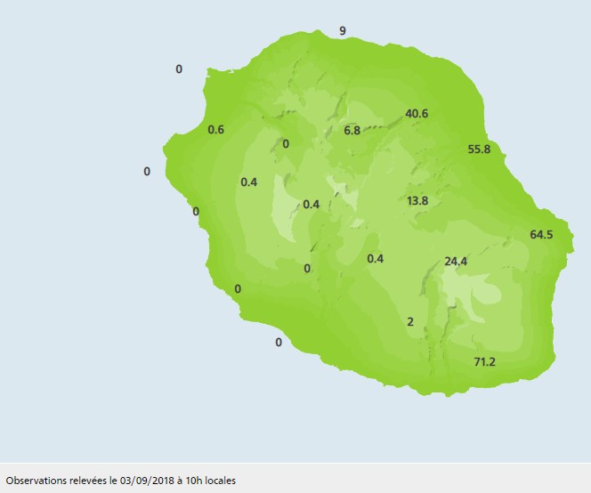 Cumul pluviométrique sur 24h à la Réunion ©Météo France