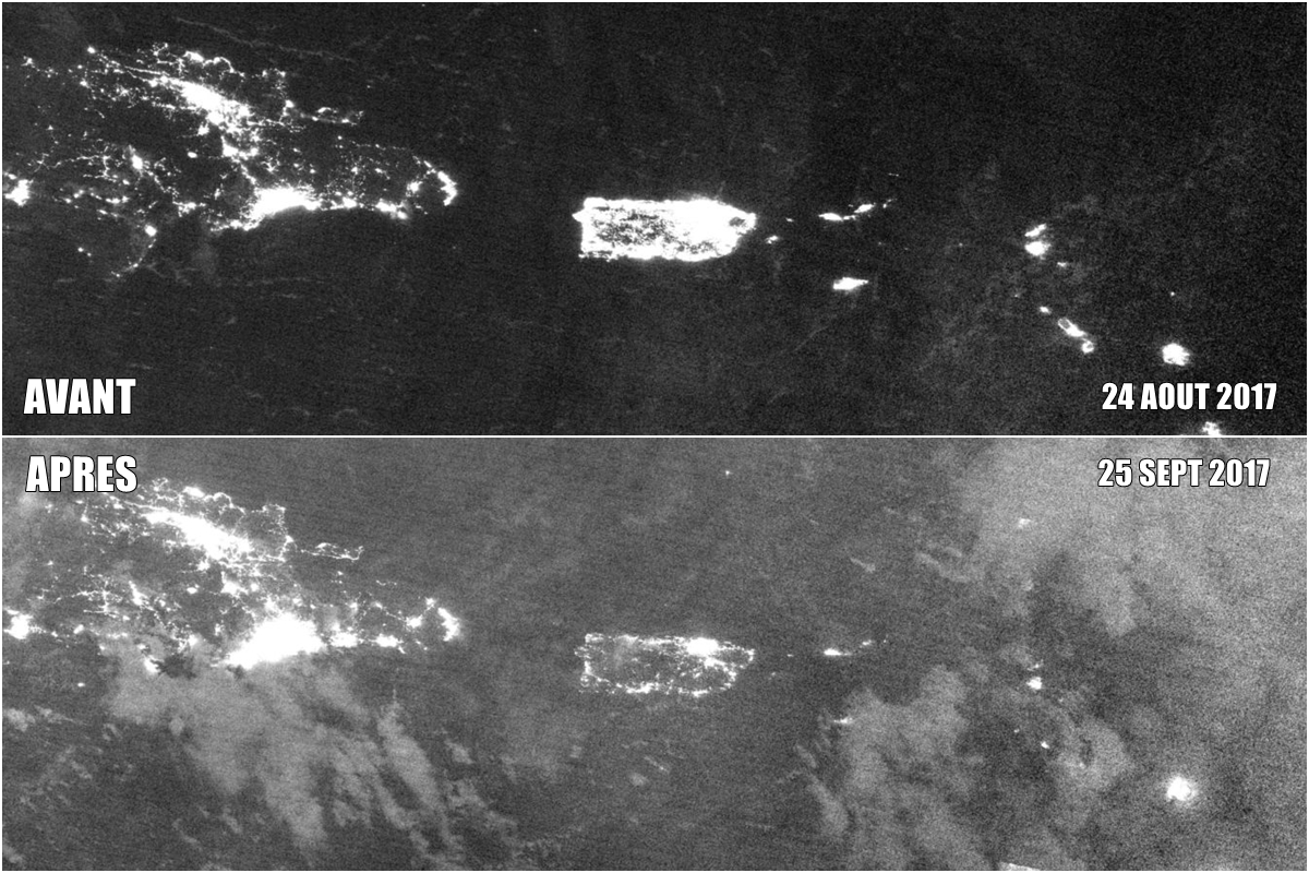 Porto Rico avant et après l'ouragan MARIA de nuit par le satellite SUOMI NPP (EOSDIS)