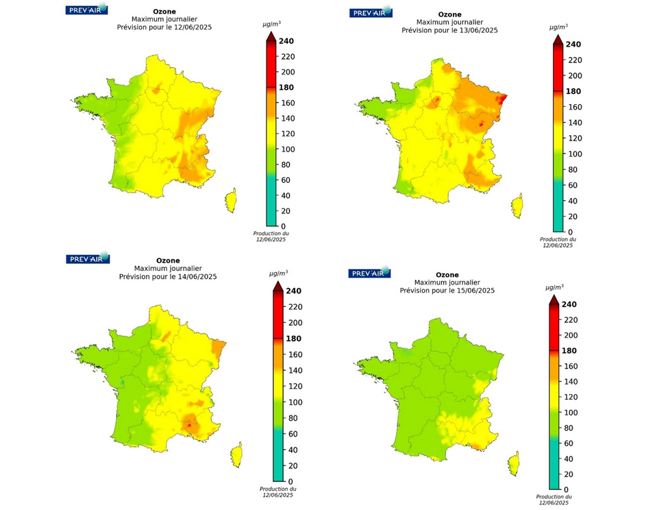 Concentrations d’ozone sur la métropole (maximums journaliers en µg/m3)