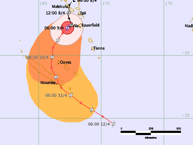 Carte de menace cyclonique tempête COOK (CMRS FIDJI)