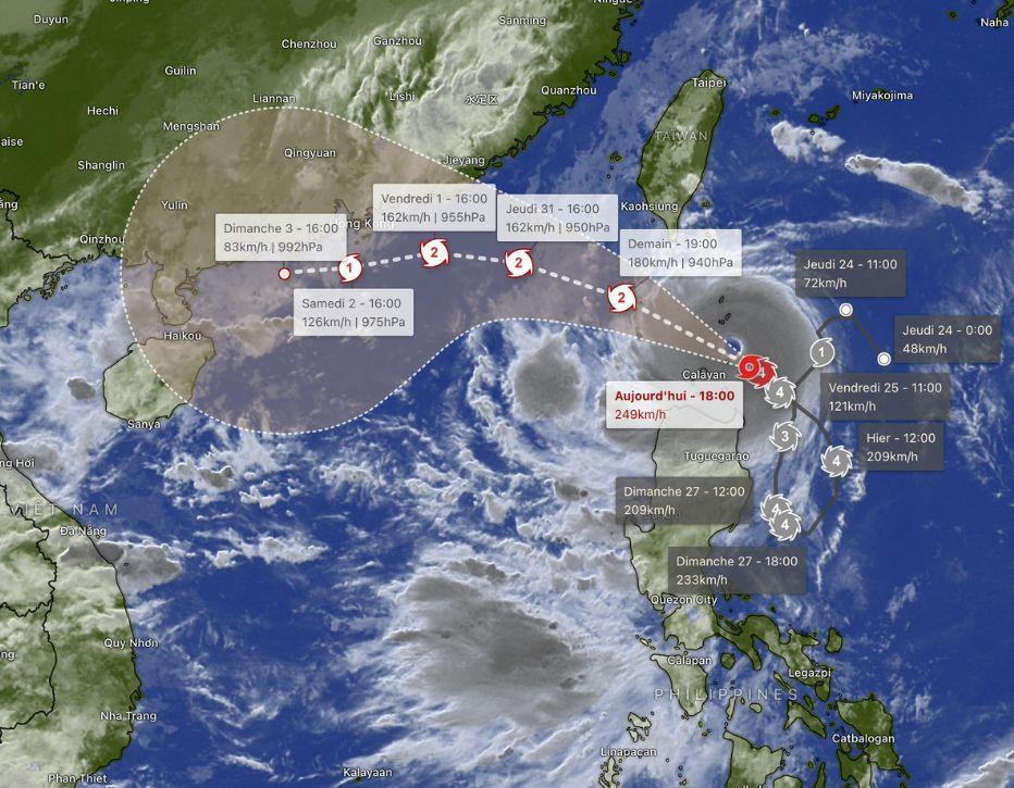 Prévision trajectoire typhon Saola - CMRS Tokyo