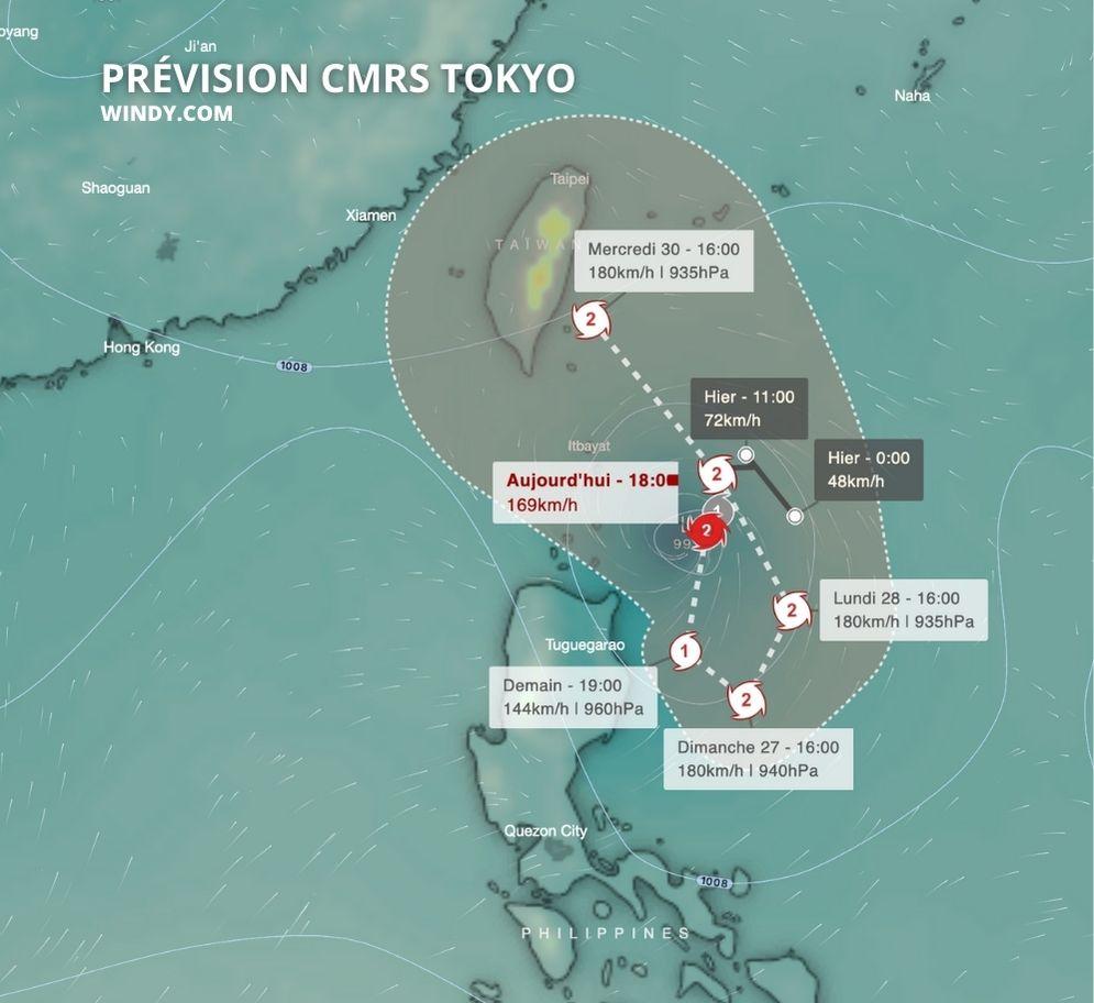 Prévision trajectoire typhon Saola - CMRS Tokyo