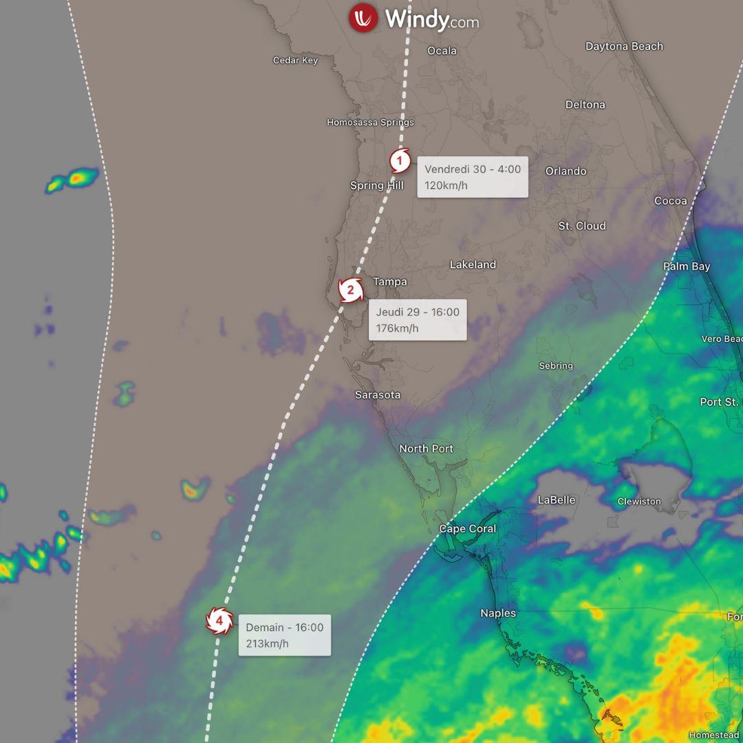 Prévision trajectoire ouragan Ian sur la Floride