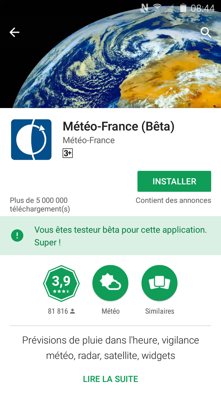 Application Météo France sur google play