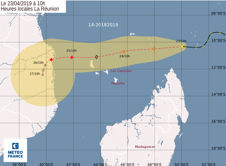 Prévision trajectoire intensité dépression tropicale N°14