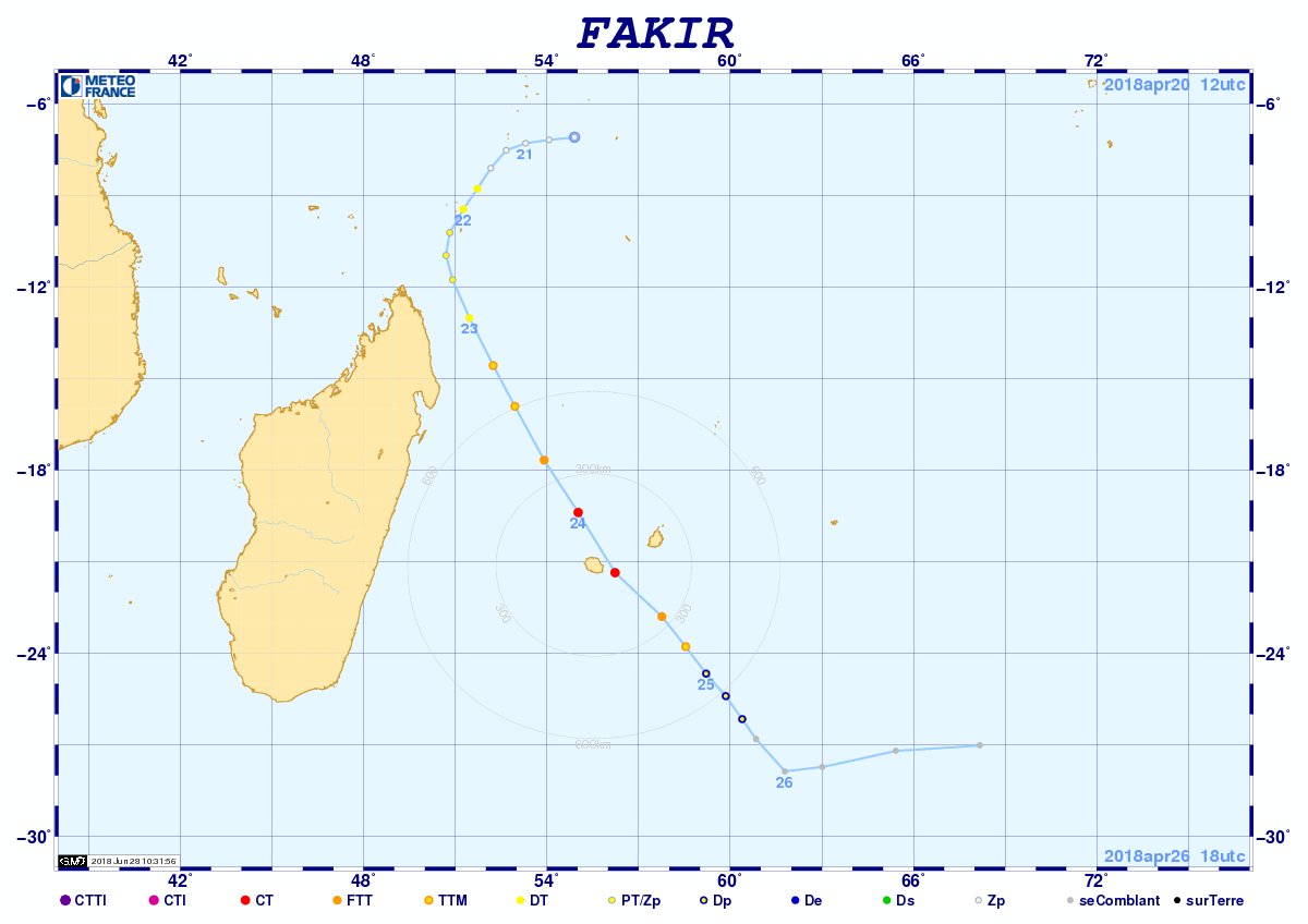 Trajectoire cyclone FAKIR