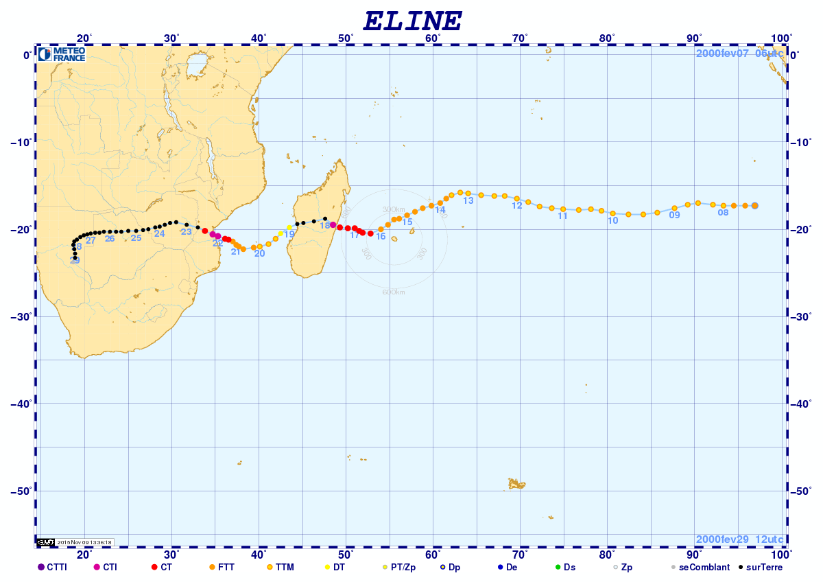 Trajectoire cyclone leon eline