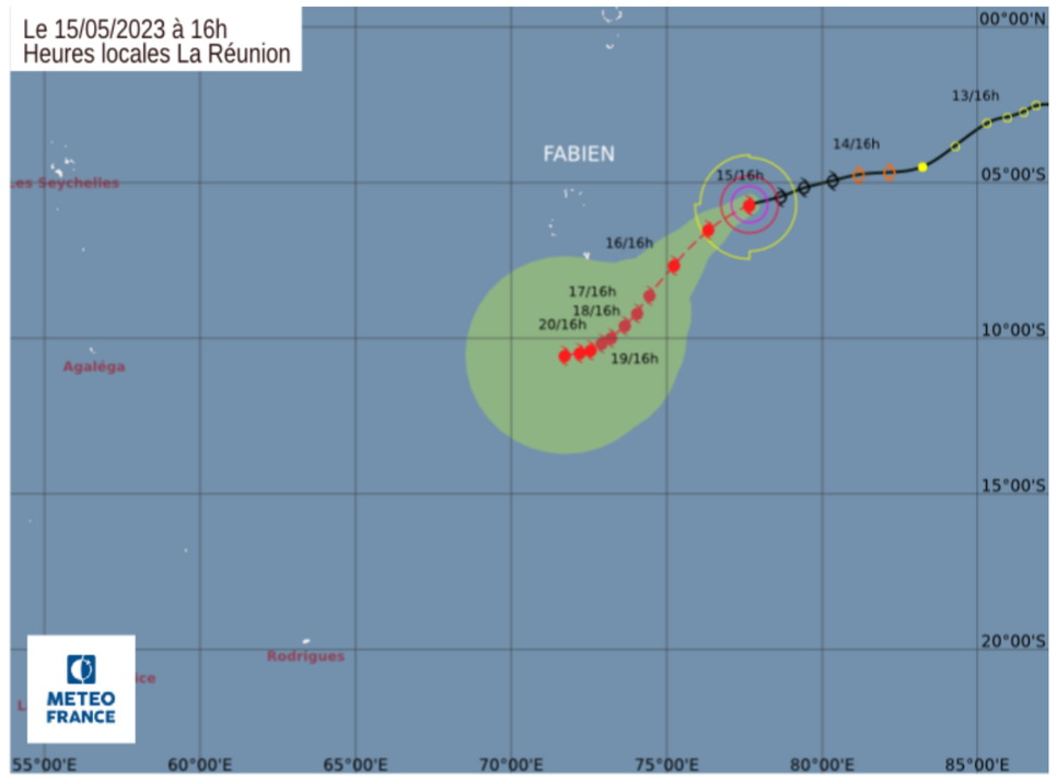Prévision de trajectoire et intensite du cyclone FABIEN