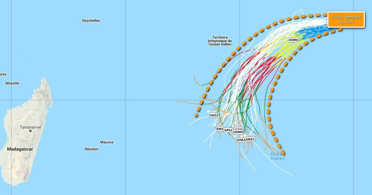 Trajectoire future tempete tropicale alicia