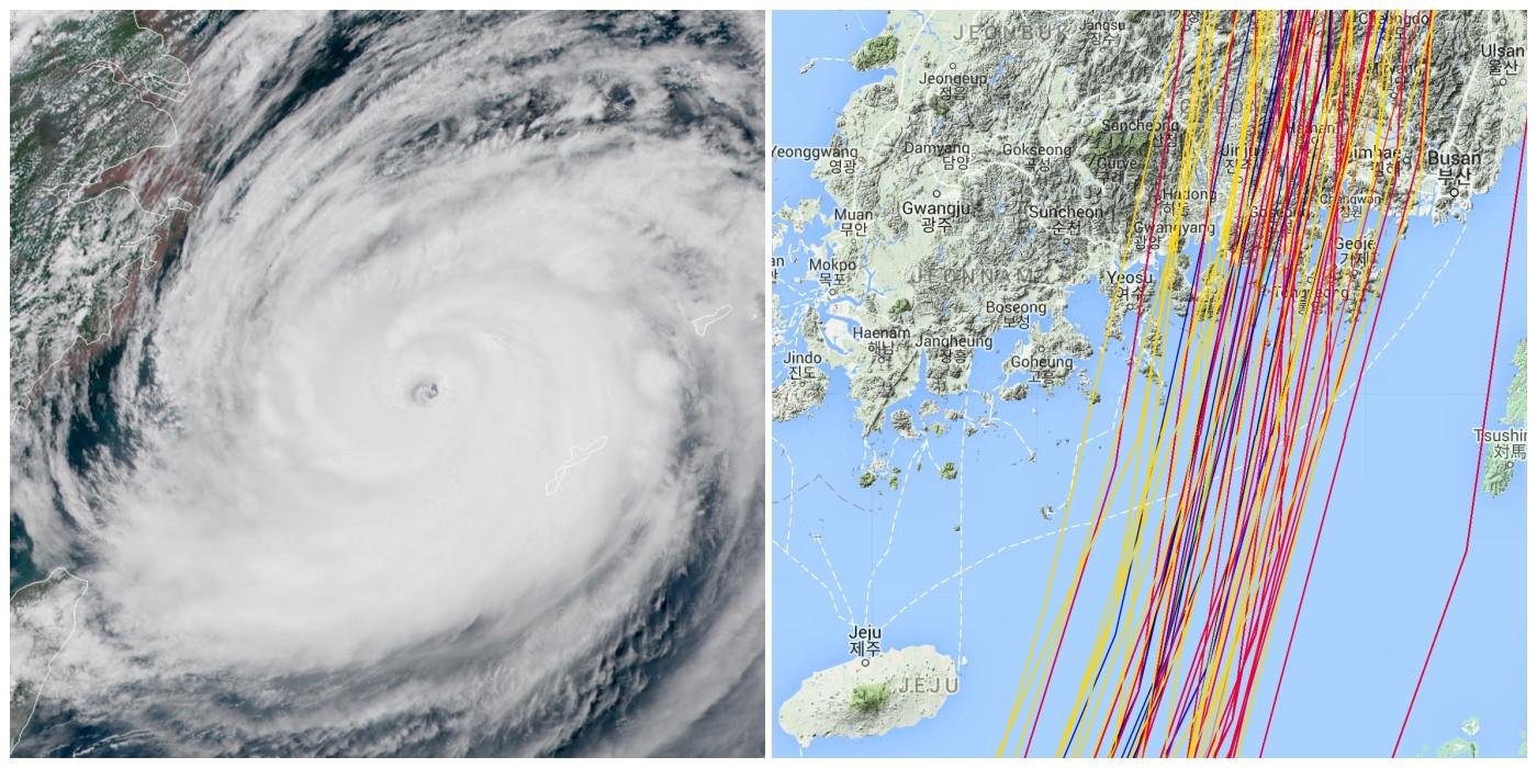 Trajectoire typhon maysak core e du sud