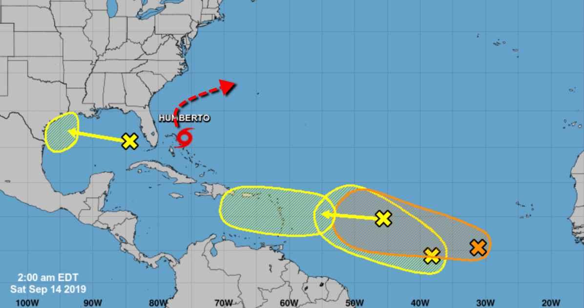 Humberto près des Bahamas et plusieurs ondes tropicales vers les Petites Antilles