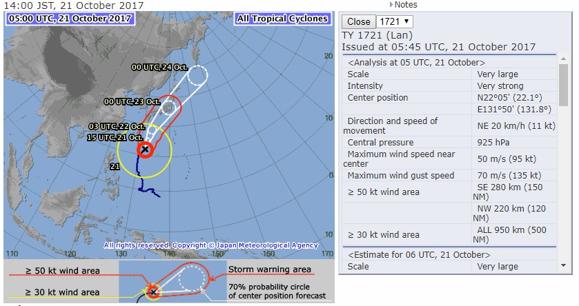typhon LAN : Point du CMRS de Tokyo à 05:00utc