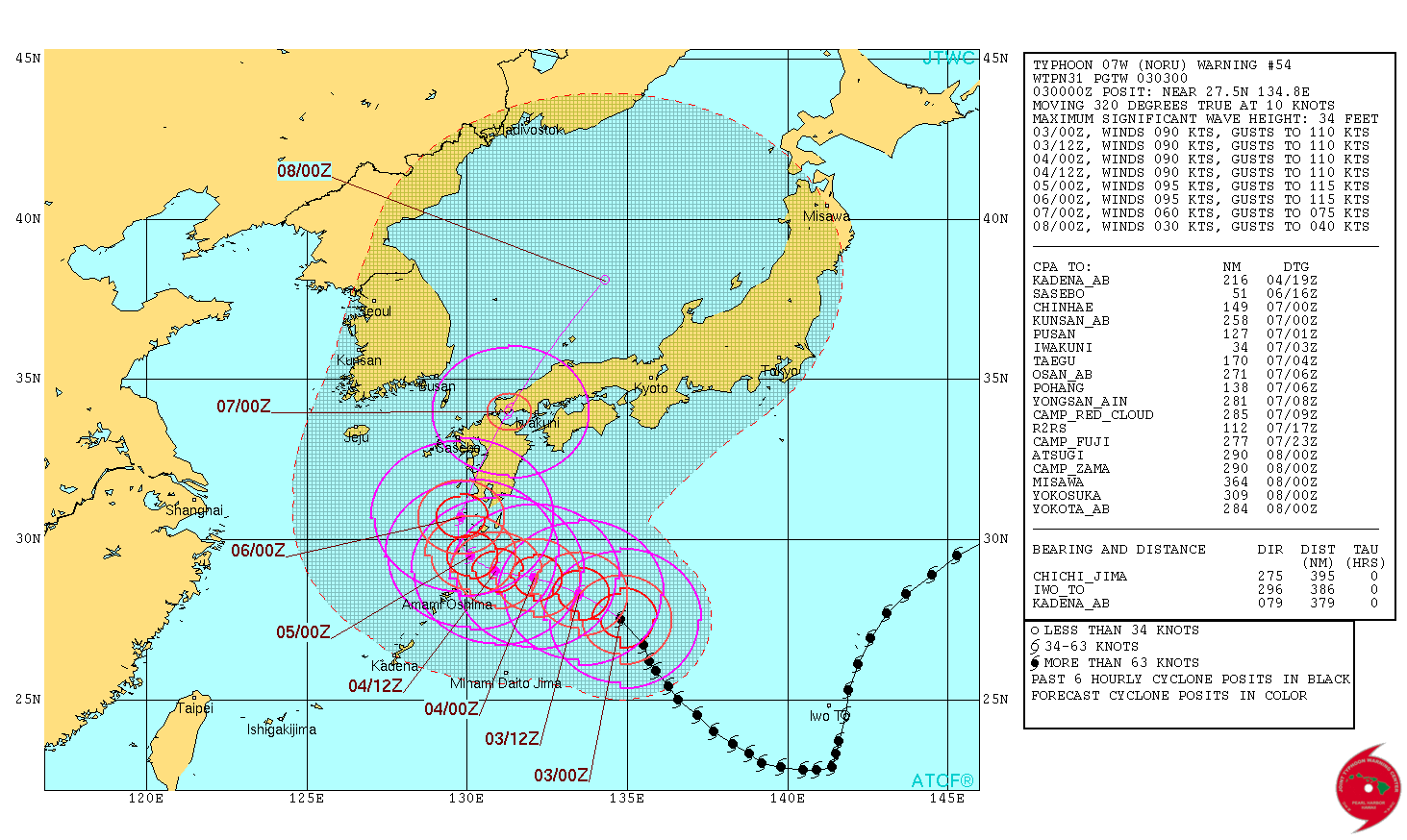 Typhon Noru : Prévisions du JTWC au 03/08/2017 à 03z