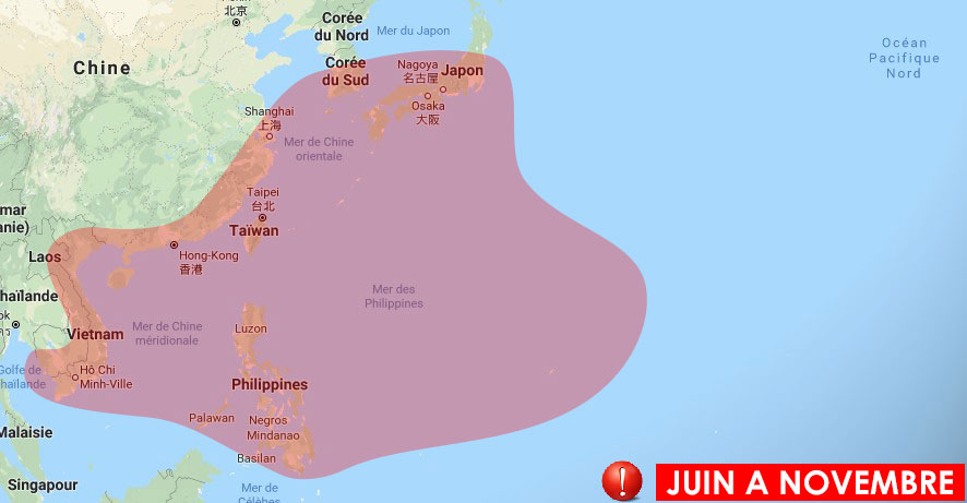 Zone à risque cyclone dans l'Asie du sud-est