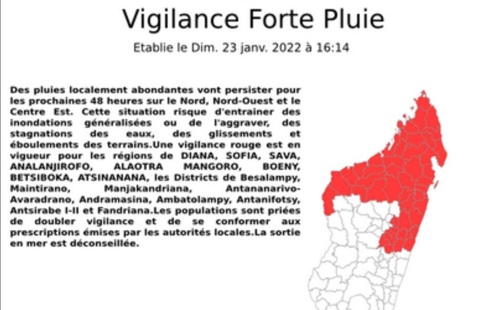 Vigilance forte pluie rouge madagascar