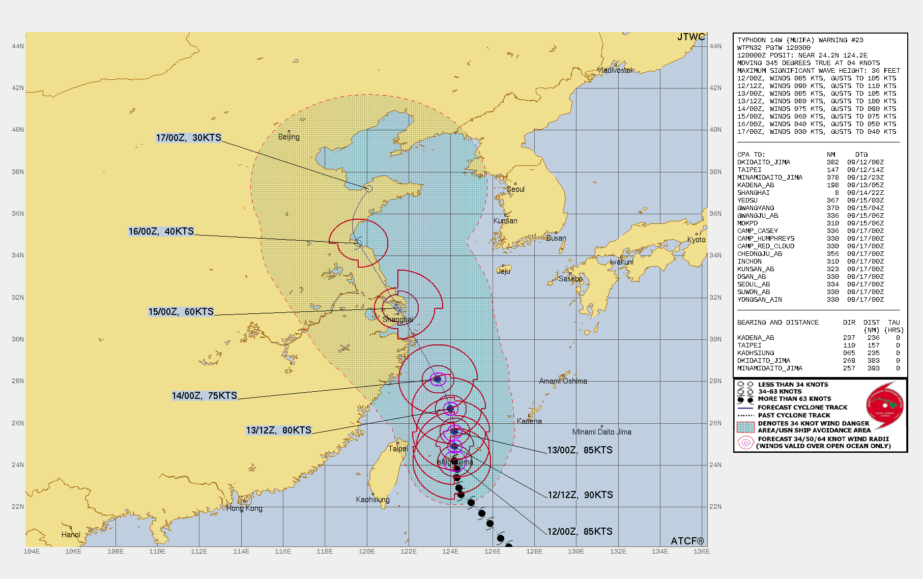 trajectoire typhon muifa shanghai