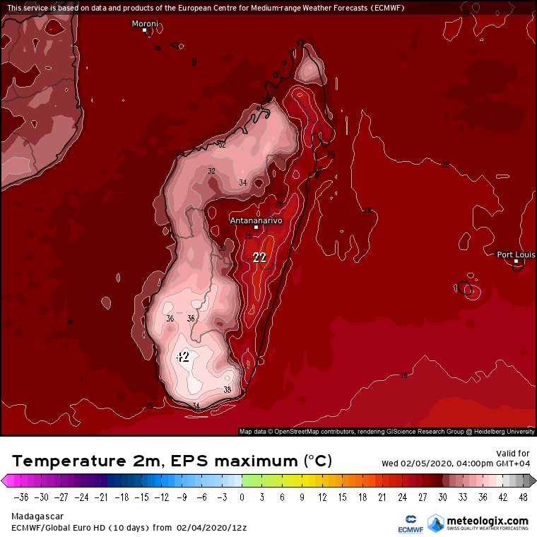 temperature max potentielle Sud de Madagascar