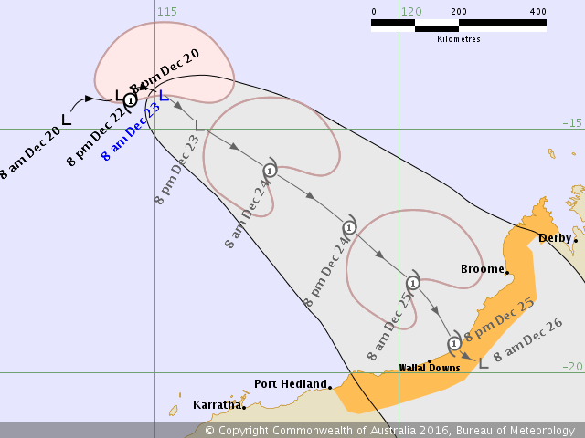 Ex-Yvette track and forecast from 23th dec. at 0106 UTC (BOM)